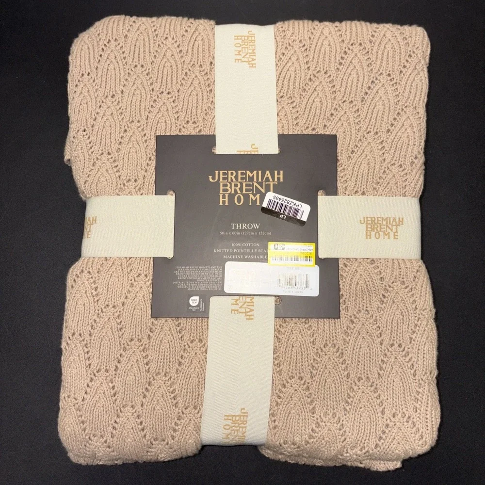 Sand Jeremiah Brent Home 100% Cotton Knitted Pointelle Scallop 50in x 60in 20752